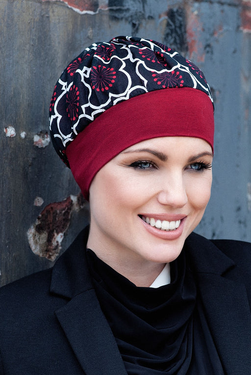 Clara Black Red Flower by Masumi Headwear | shop name | Medical Hair Loss & Wig Experts.