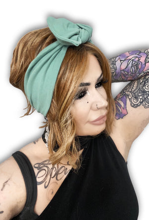 Dusky Green Self Tie Head Wrap by Eadiechops